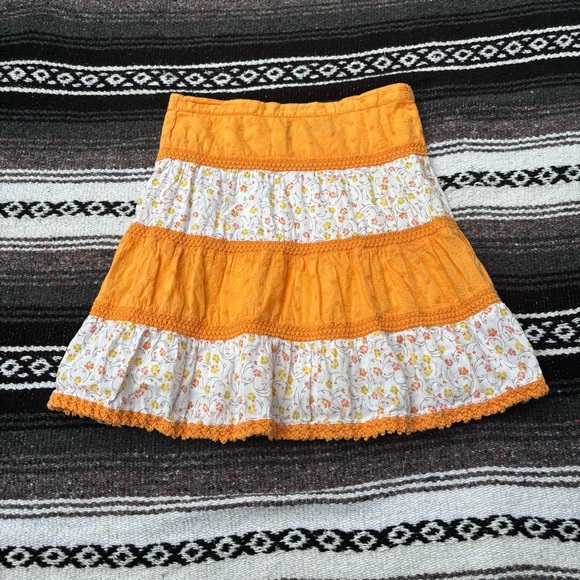 Sonoma Other - VINTAGE Y2K SONOMA ORANGE FLORAL TIERED PRAIRIE SKIRT SIZE 6X COTTAGE CORE